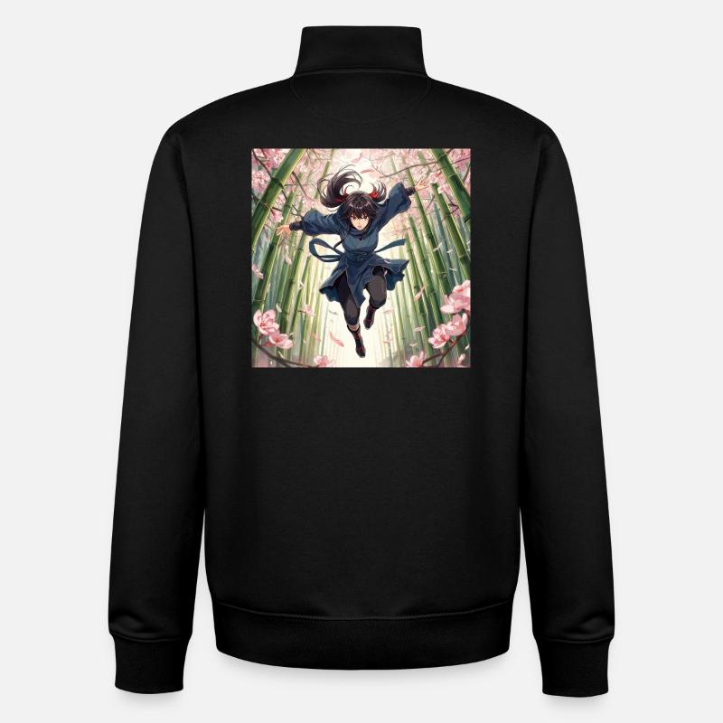 Bambusheldin im Kirschblütenpfad - Unisex Organic Zip Sweatshirt von Stanley/Stella - Schwarz