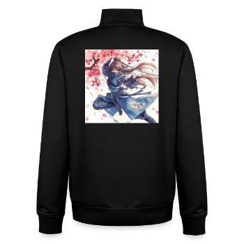 Cherry Blossom Ninja in Lightning Attack - Unisex Organic Zip Sweatshirt by Stanley/Stella - black - Back - AI Model Male 185 light (185cm)