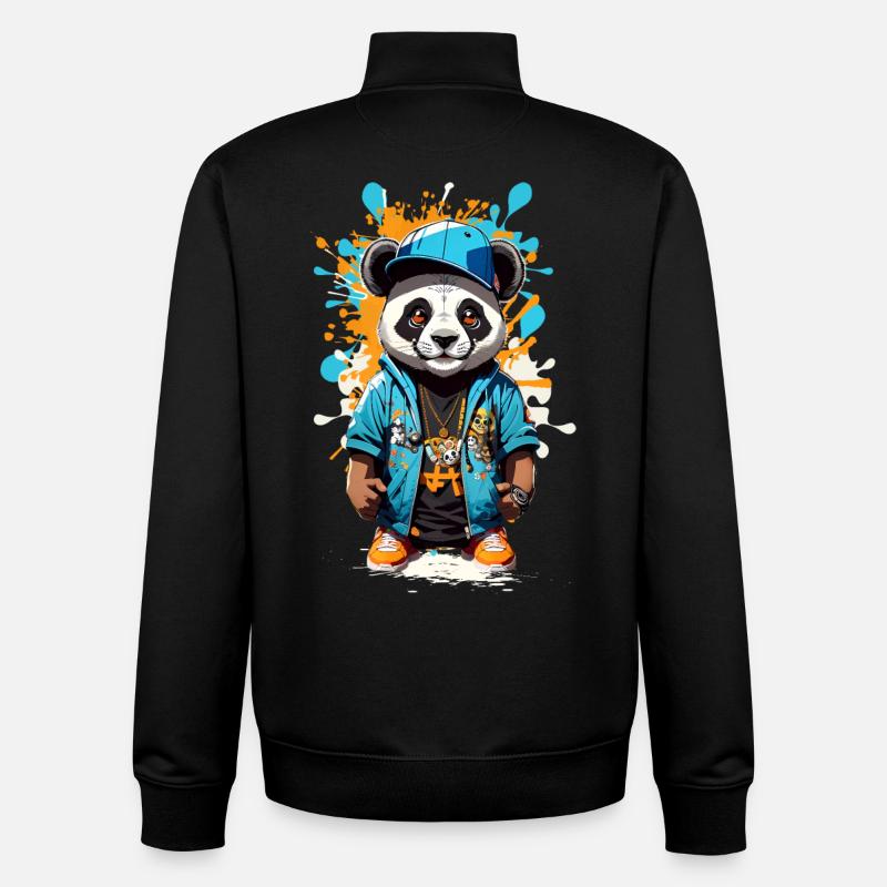 Panda Ours - Sweat zippé unisexe en coton bio Stanley/Stella - noir