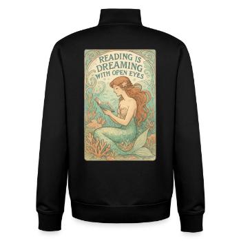 Meerjungfrau Buch: Lesen ist Träumen mit Augen auf - Unisex Organic Zip Sweatshirt von Stanley/Stella - Schwarz - Hinten - AI Model Male 185 light (185cm)