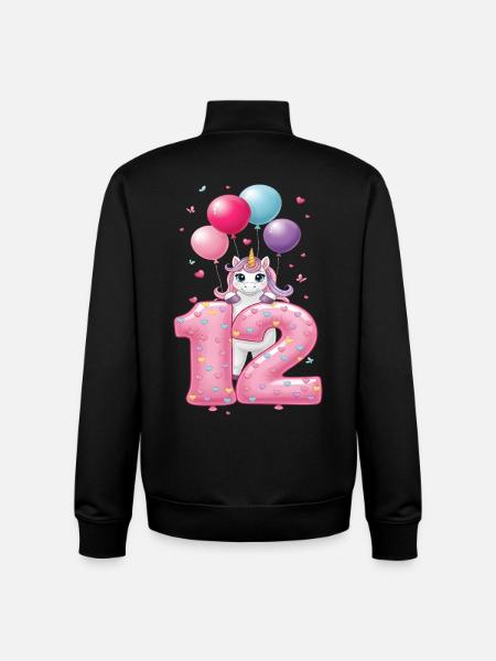 12 Years Girl Cute Unicorn 12th Birthday - Unisex Organic Zip Sweatshirt by Stanley/Stella - black