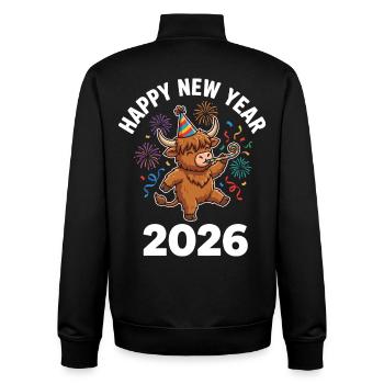 Frohes Neues Jahr 2026 Highland Cow Partyhut - Unisex Organic Zip Sweatshirt von Stanley/Stella - Schwarz - Hinten - AI Model Male 185 light (185cm)