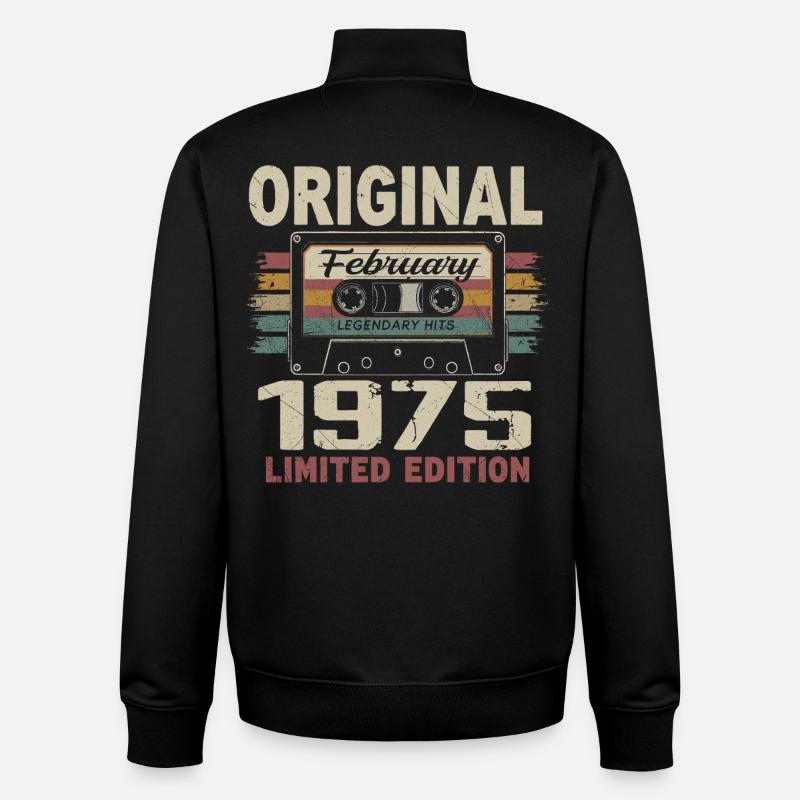Février 1975, Cadeau d'Anniversaire février 1975 - Sweat zippé unisexe en coton bio Stanley/Stella - noir
