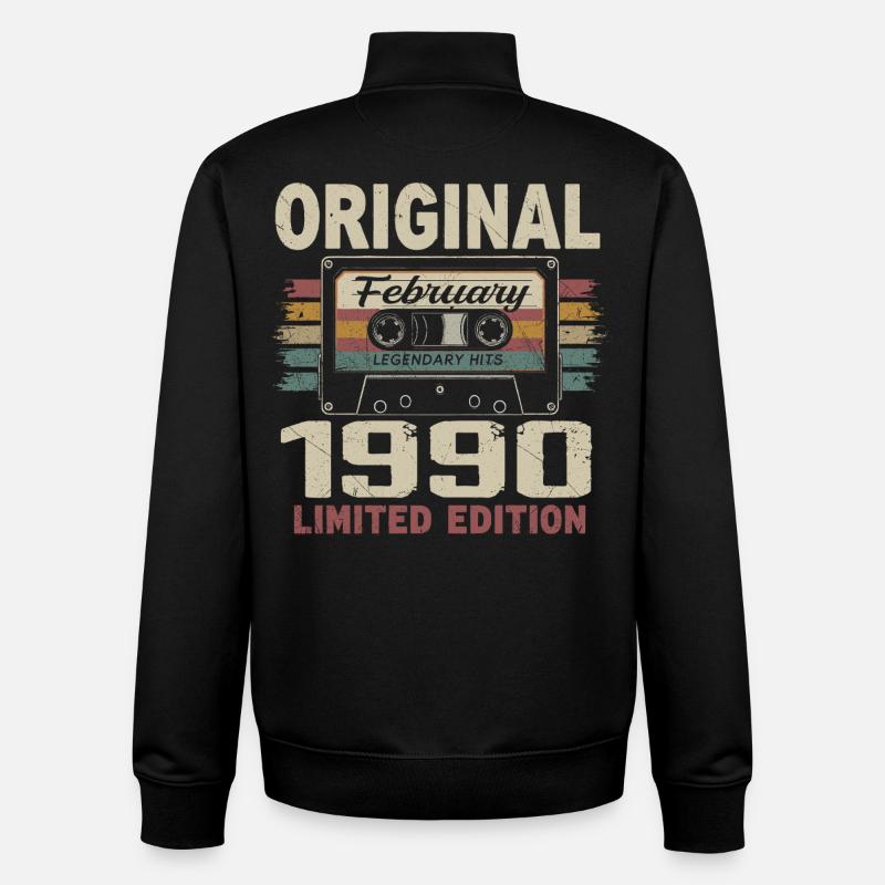 Février 1990, Cadeau d'Anniversaire février 1990 - Sweat zippé unisexe en coton bio Stanley/Stella - noir