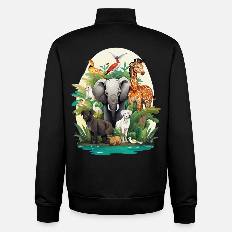 Rêve de la jungle faunique - Sweat zippé unisexe en coton bio Stanley/Stella - noir