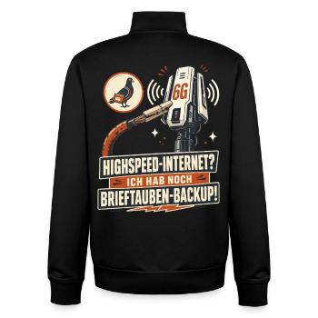 Brieftauben Backup Für Highspeed Internet. - Unisex Organic Zip Sweatshirt von Stanley/Stella - Schwarz - Hinten - AI Model Male 185 light (185cm)