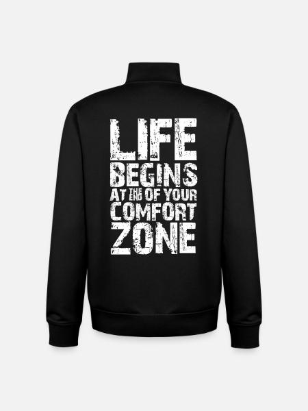 Livet begynder i slutningen af din komfortzone - Stanley/Stella unisex sweatshirt med lynlås i økologisk - sort