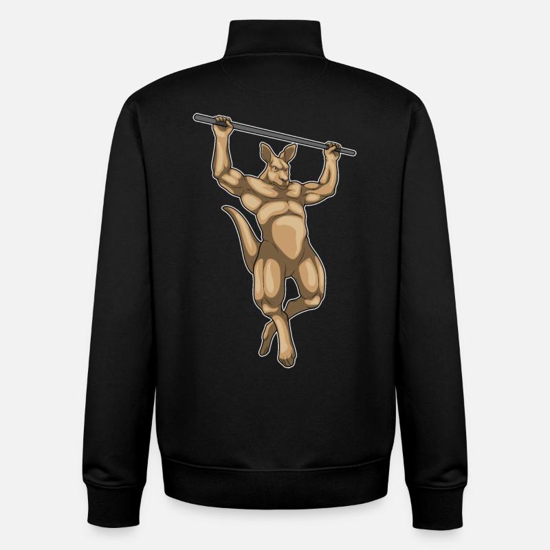 Kangaroo Bodybuilder Pull-Ups Bodybuilding - Unisex Organic Zip Sweatshirt by Stanley/Stella - black