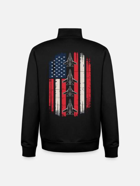 Jet Fighter USA Flag – Pilot Airplane - Unisex Organic Zip Sweatshirt by Stanley/Stella - black