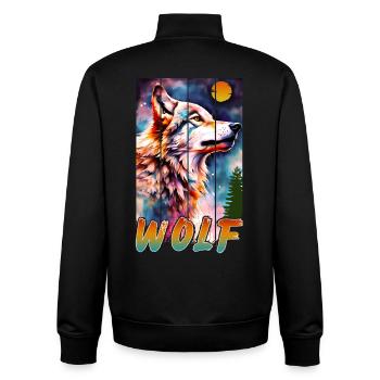 WOLF-NATURKUNST - Unisex Organic Zip Sweatshirt von Stanley/Stella - Schwarz - Hinten - AI Model Male 185 light (185cm)