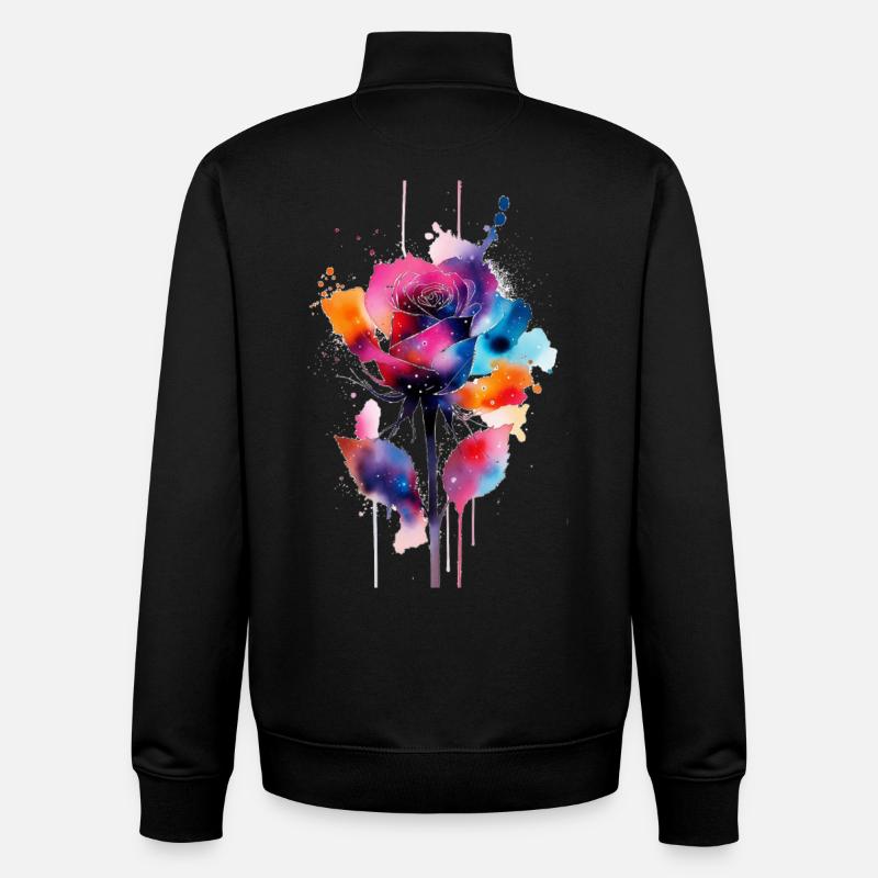 fleur - Sweat zippé unisexe en coton bio Stanley/Stella - noir