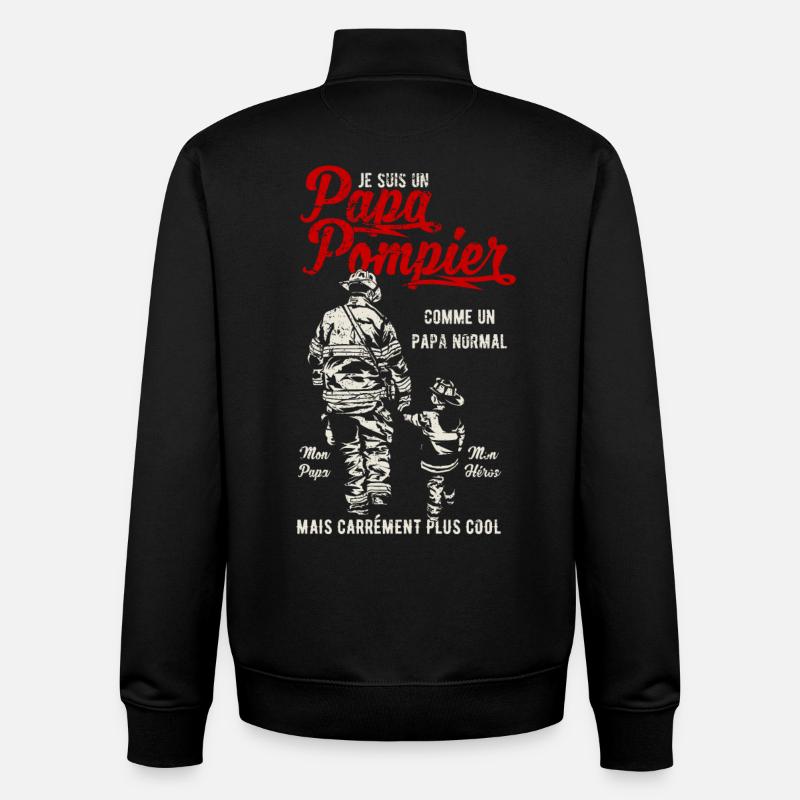 Papa Pompier - Sweat zippé unisexe en coton bio Stanley/Stella - noir