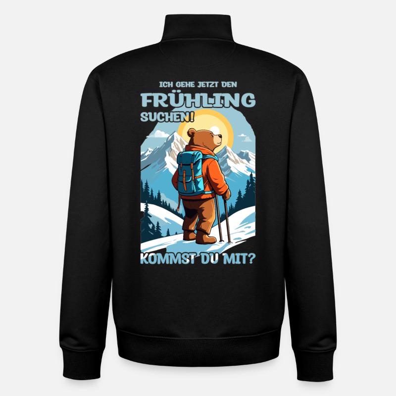 Bear looking for spring - Unisex Organic Zip Sweatshirt by Stanley/Stella - black