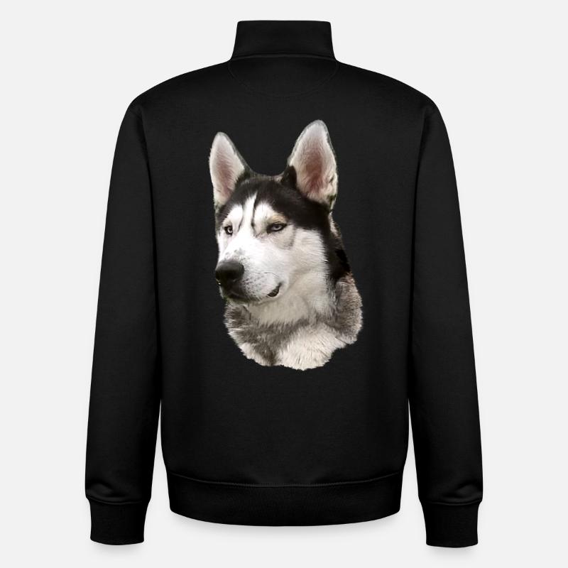 Visage husky Noir Blanc - Sweat zippé unisexe en coton bio Stanley/Stella - noir