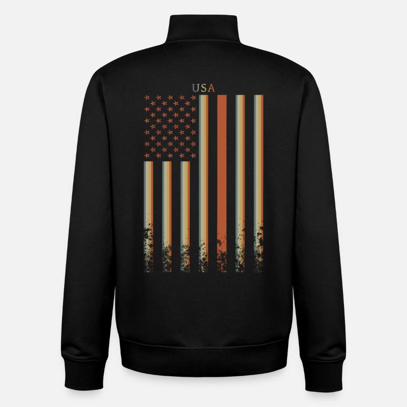 Drapeau des États-Unis Rétro - Sweat zippé unisexe en coton bio Stanley/Stella - noir