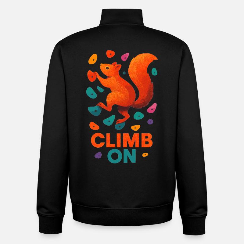 Bouldering Squirrel Climbing Motivation Gift - Unisex Organic Zip Sweatshirt by Stanley/Stella - black