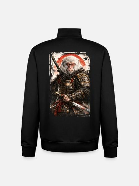 Japanese Art - Japanese Snow Monkey - Samurai - Unisex Organic Zip Sweatshirt by Stanley/Stella - black