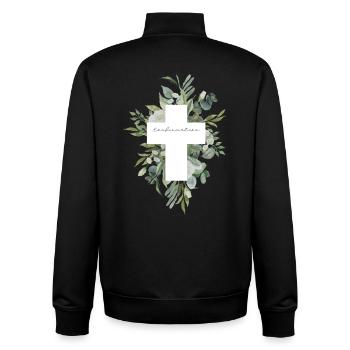 Konfirmation Geschenk – Florales Kreuz Design - Unisex Organic Zip Sweatshirt von Stanley/Stella - Schwarz - Hinten - AI Model Male 185 light (185cm)