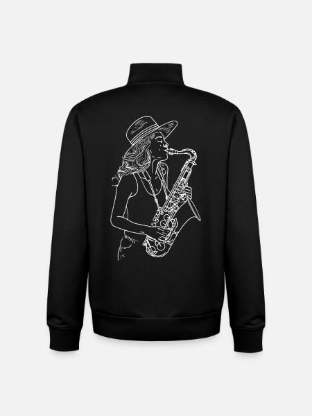 Saxophonist Drawing - Unisex Organic Zip Sweatshirt by Stanley/Stella - black