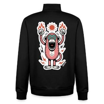 Affe mit Flammen und erhobenen Fäusten - Unisex Organic Zip Sweatshirt von Stanley/Stella - Schwarz - Hinten - AI Model Male 185 light (185cm)
