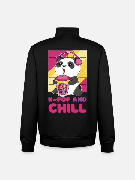 Kawaii-panda med hodetelefoner og boblete - Unisex genser med glidelås i økologisk bomull Stanley/Stella - svart