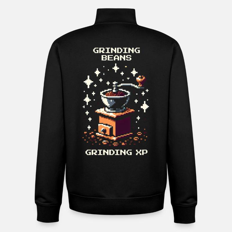 Bohnen mahlen, XP sammeln | Kaffee Barista - Unisex Organic Zip Sweatshirt von Stanley/Stella - Schwarz