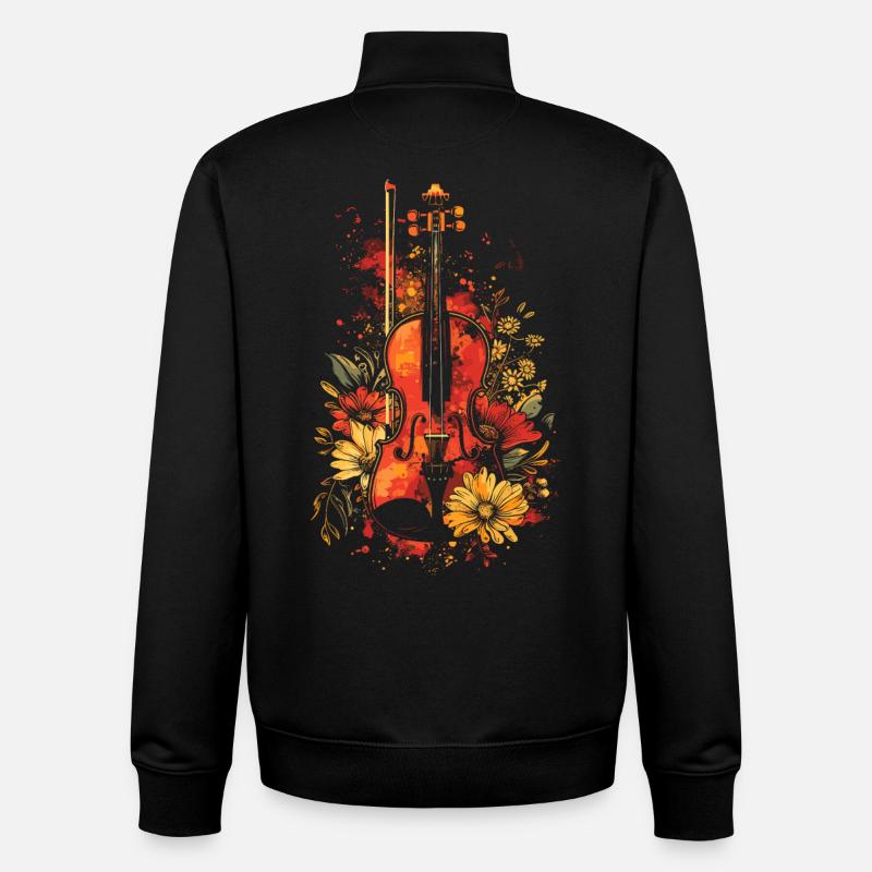 Dessin animé de violon - Sweat zippé unisexe en coton bio Stanley/Stella - noir