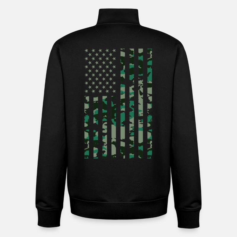 Drapeau des États-Unis Camoflage - Sweat zippé unisexe en coton bio Stanley/Stella - noir
