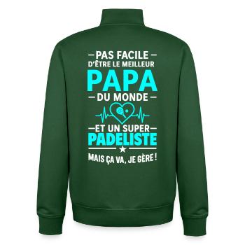 Cœur + Padel – Super Papa Joueur de Padel - Sweat zippé unisexe en coton bio Stanley/Stella - vert bouteille - Dos - AI Model Male 185 dark (185cm)
