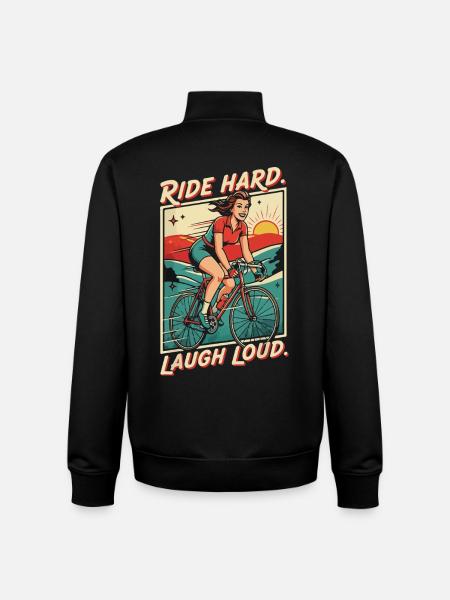 Ride Hard Laugh Loud Retro Bicycle - Unisex Organic Zip Sweatshirt by Stanley/Stella - black