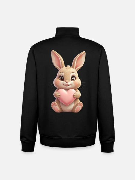 Cuddly bunny with pink heart - Unisex Organic Zip Sweatshirt by Stanley/Stella - black