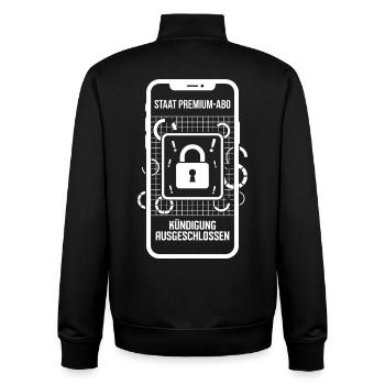 State Premium Subscription Cancellation Excluded - Unisex Organic Zip Sweatshirt by Stanley/Stella - black - Back - AI Model Male 185 light (185cm)