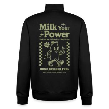 MilchPower Kraft fürs Frühstück - Unisex Organic Zip Sweatshirt von Stanley/Stella - Schwarz - Hinten - AI Model Male 185 light (185cm)