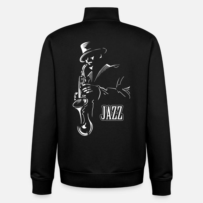 Jazz Sax Noir et Blanc - Sweat zippé unisexe en coton bio Stanley/Stella - noir