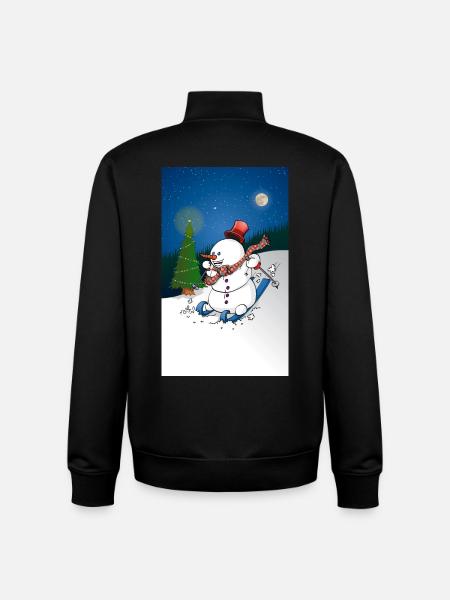 Illustration of a cheerful snowman on skis - Unisex Organic Zip Sweatshirt by Stanley/Stella - black