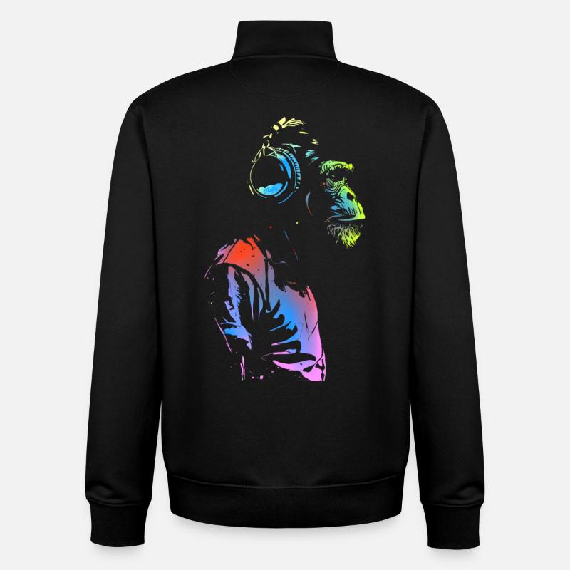 Affe mit Kopfhörern 🎧 - Unisex Organic Zip Sweatshirt von Stanley/Stella - Schwarz