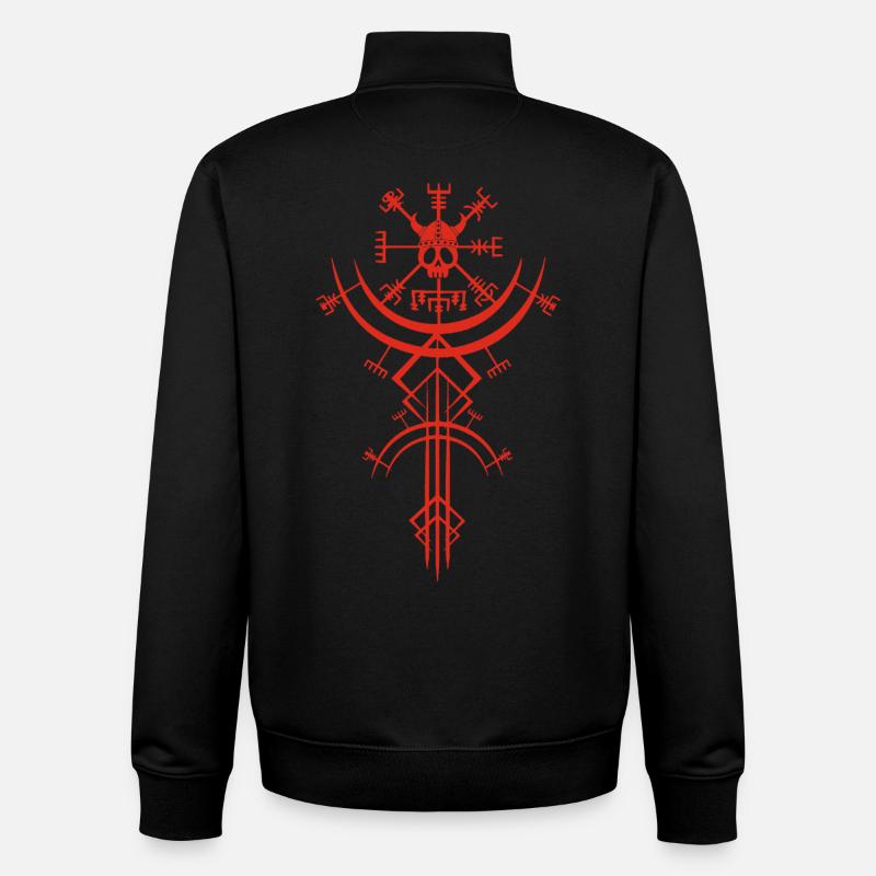 Roter Totenkopf und Wikinger-Kompass - Unisex Organic Zip Sweatshirt von Stanley/Stella - Schwarz