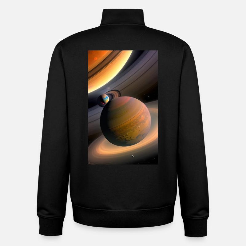 Celestial Ringed Planets Artwork - Unisex Organic Zip Sweatshirt by Stanley/Stella - black