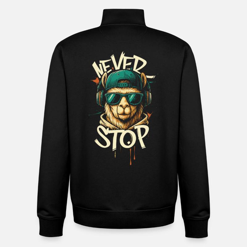 Llama DJ Never Stop - Unisex Organic Zip Sweatshirt by Stanley/Stella - black