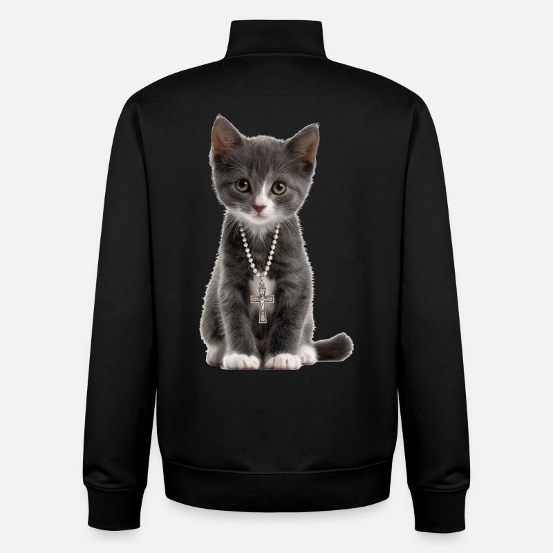 Collier croix de chat chrétien - Sweat zippé unisexe en coton bio Stanley/Stella - noir