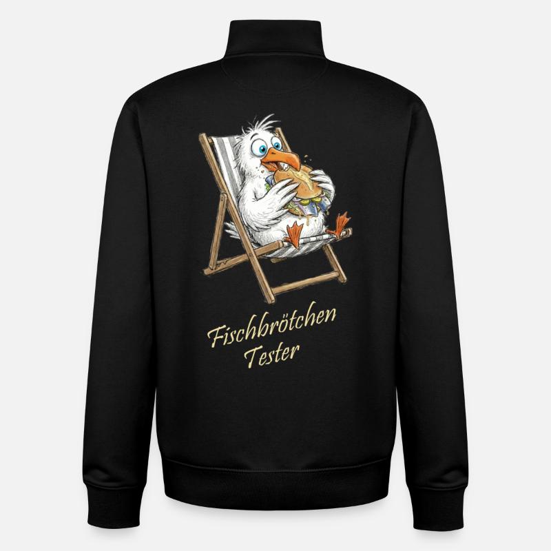 Dessin animé Fish Roller Tester - Sweat zippé unisexe en coton bio Stanley/Stella - noir