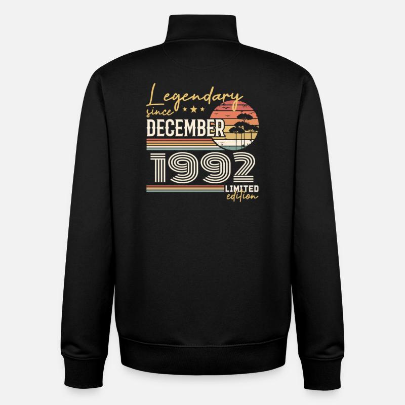 Cadeau 33e Anniversaire Décembre 1992 - Sweat zippé unisexe en coton bio Stanley/Stella - noir