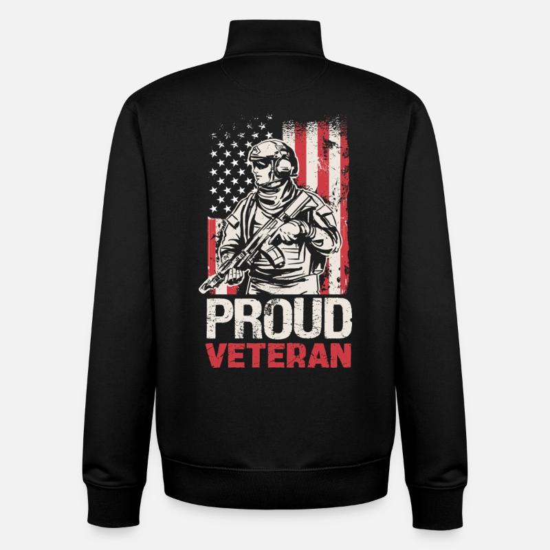 Proud veteran with US flag - Unisex Organic Zip Sweatshirt by Stanley/Stella - black