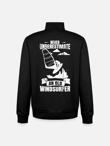 Never underestimate an old windsurfer - Unisex Organic Zip Sweatshirt by Stanley/Stella - black