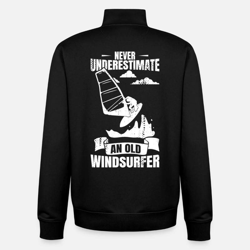 Never underestimate an old windsurfer - Unisex Organic Zip Sweatshirt by Stanley/Stella - black