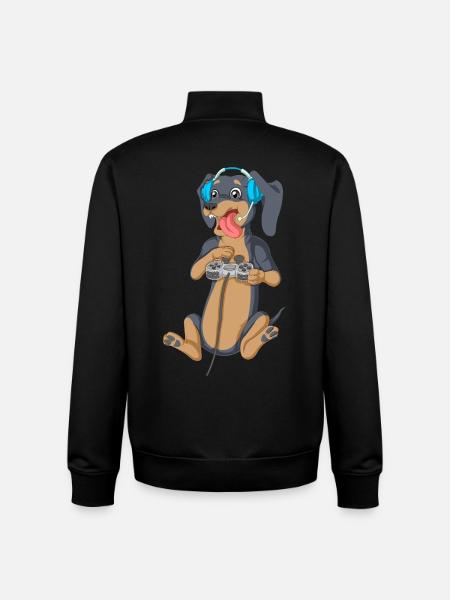 Dachshund Gamer Tee - Unisex Organic Zip Sweatshirt by Stanley/Stella - black
