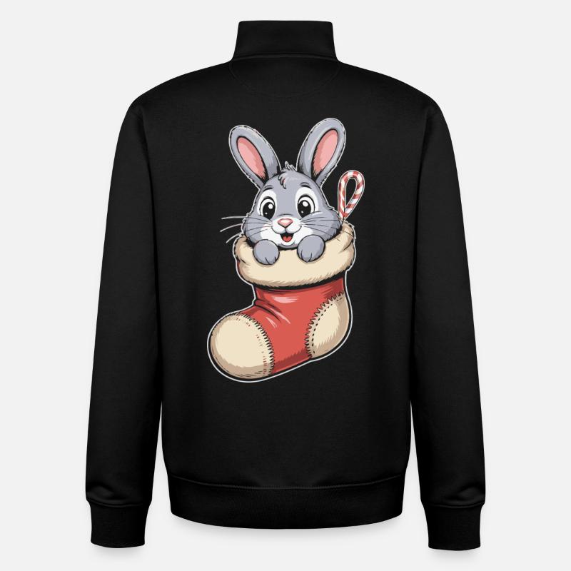 Christmas bunny in cuddly sock - Unisex Organic Zip Sweatshirt by Stanley/Stella - black