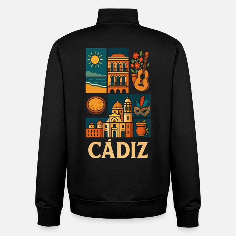 Cadiz Collage Sun Architecture Guitar - Unisex Organic Zip Sweatshirt by Stanley/Stella - black