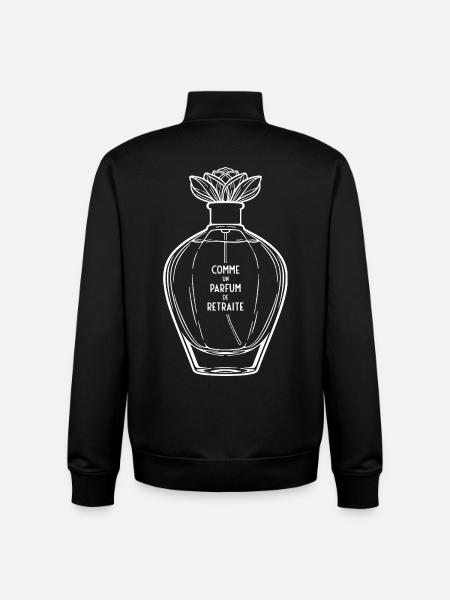 Women's Retirement Perfume (white text) - Unisex Organic Zip Sweatshirt by Stanley/Stella - black