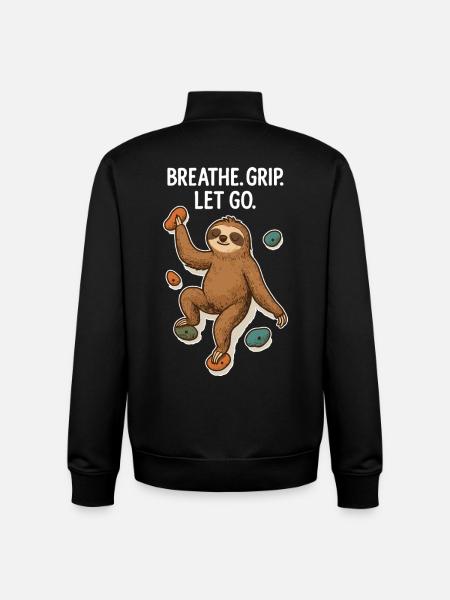 Zen Sloth: Grip Let Go Climbing - Unisex Organic Zip Sweatshirt by Stanley/Stella - black